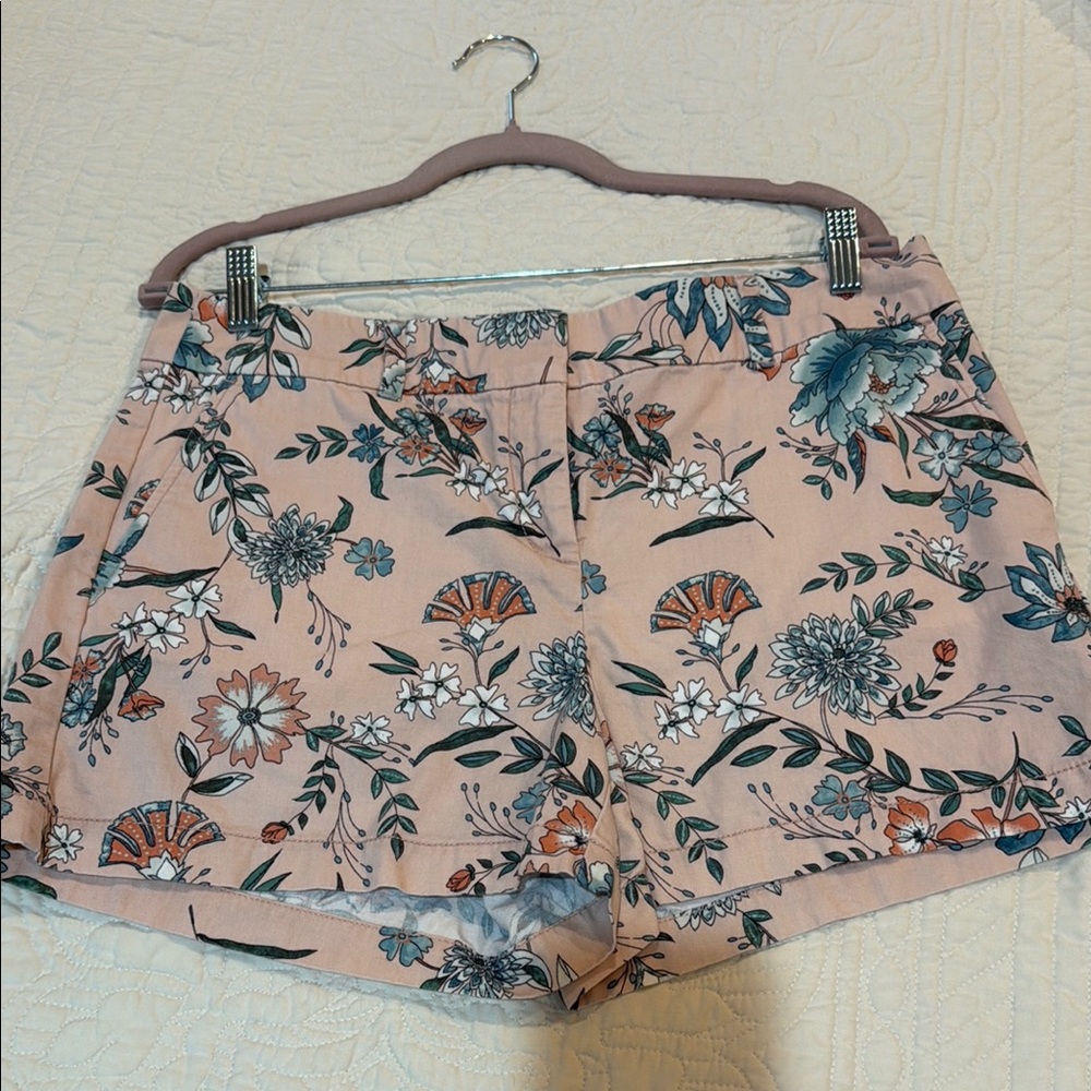 LOFT Pink and Blue-Green Floral Shorts